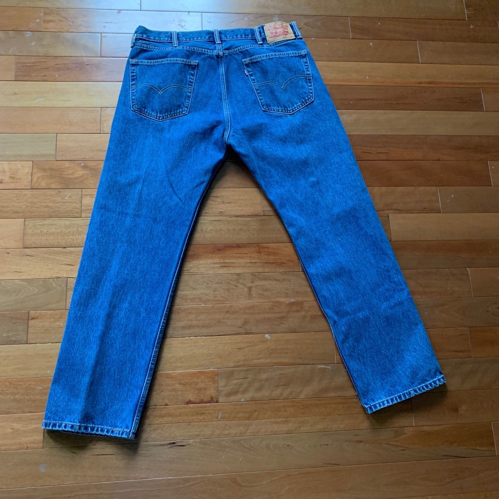 Levis Mens W38 L32 505 Regular Fit Jeans Blue Excellent Straight Leg Denim - Picture 4 of 9